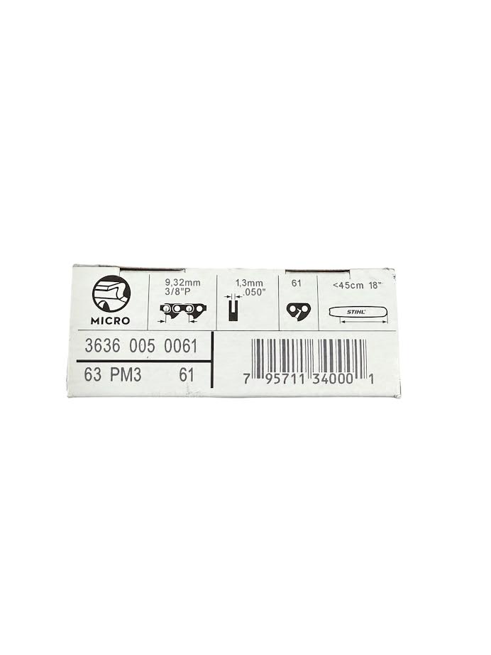 3636 005 0061 Stihl 63PM3 Picco Micro 18" Chainsaw Chain — 61 Drive Links Semi-Chisel Genuine OEM Part