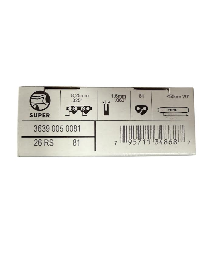 3639 005 0081 Stihl 26RS Super .325" Chainsaw Chain — 81 Drive Links Full Chisel Genuine OEM Part