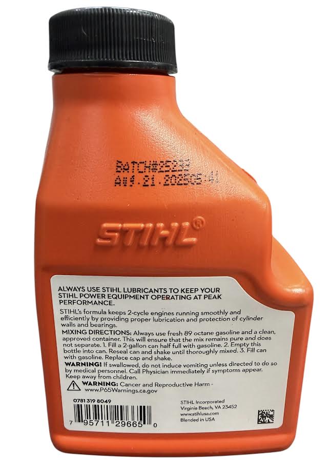 0781 319 8049 – 2-Cycle Engine Oil, 5.2 oz, Makes 2 Gallons, Orange Bottle – STIHL Genuine OEM