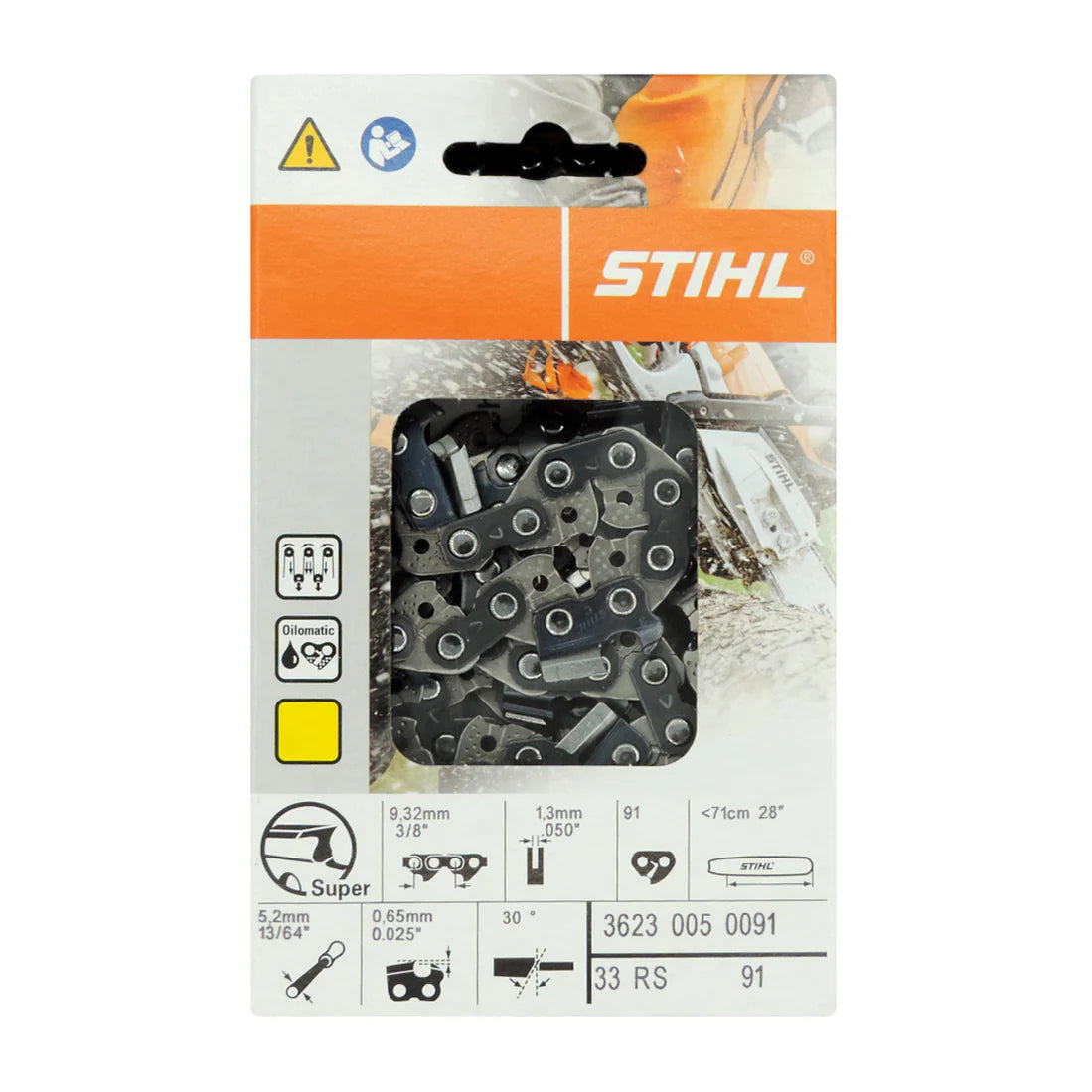 3623 005 0091 STIHL 33RS Chainsaw Chain – 3/8” Pitch, .050” Gauge, 91 Drive Links (28” Bar)
