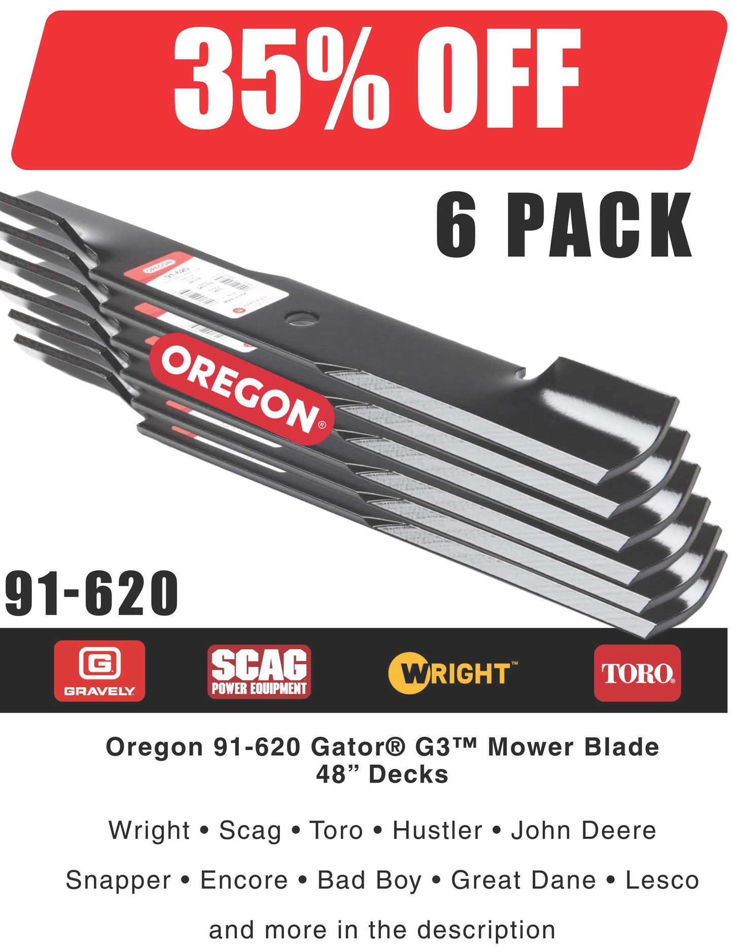 91-620 – Oregon High-Lift Mower Blade for 48” Decks
