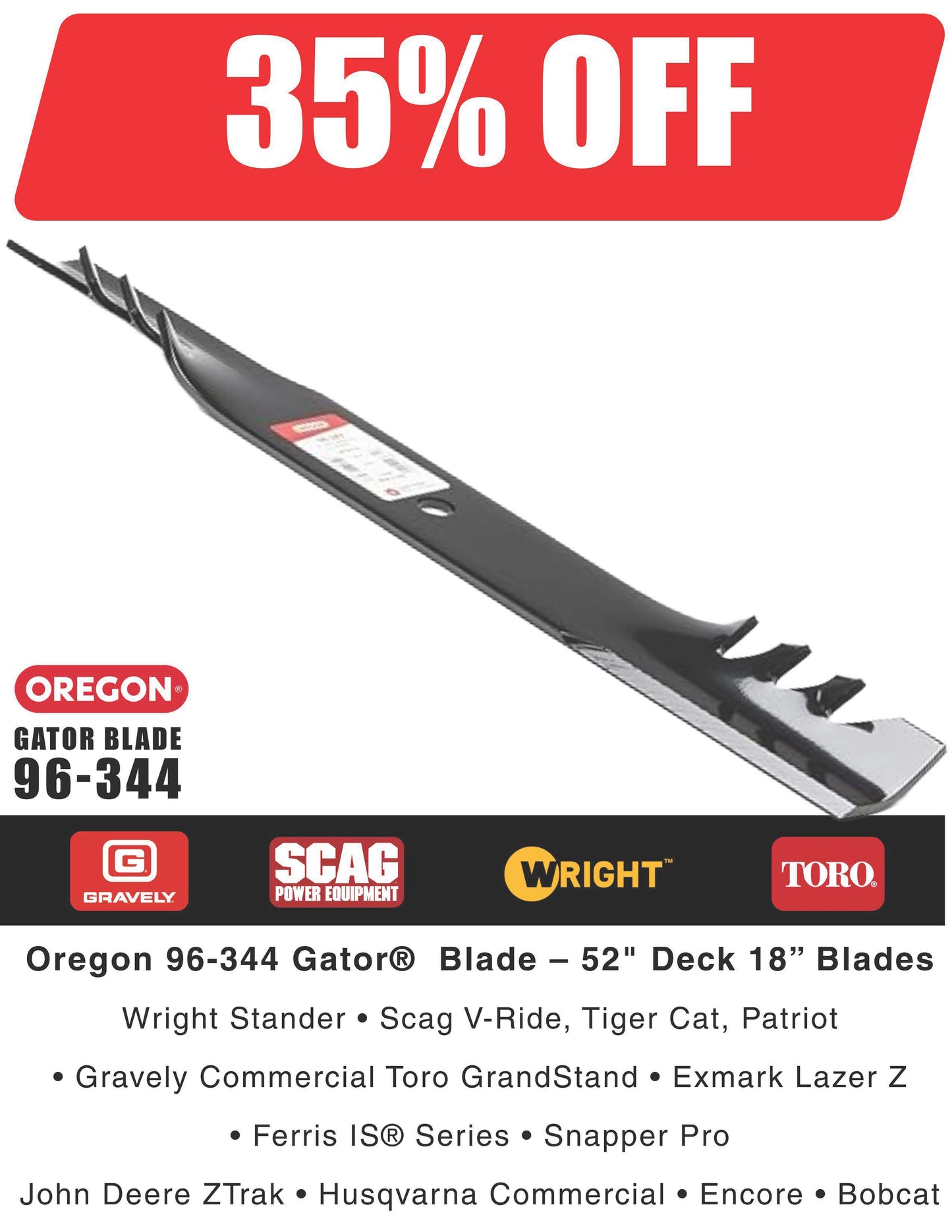 96-344 – Oregon Gator® G3™ 18” Mulching Blade for 52” and 36” Mower Decks