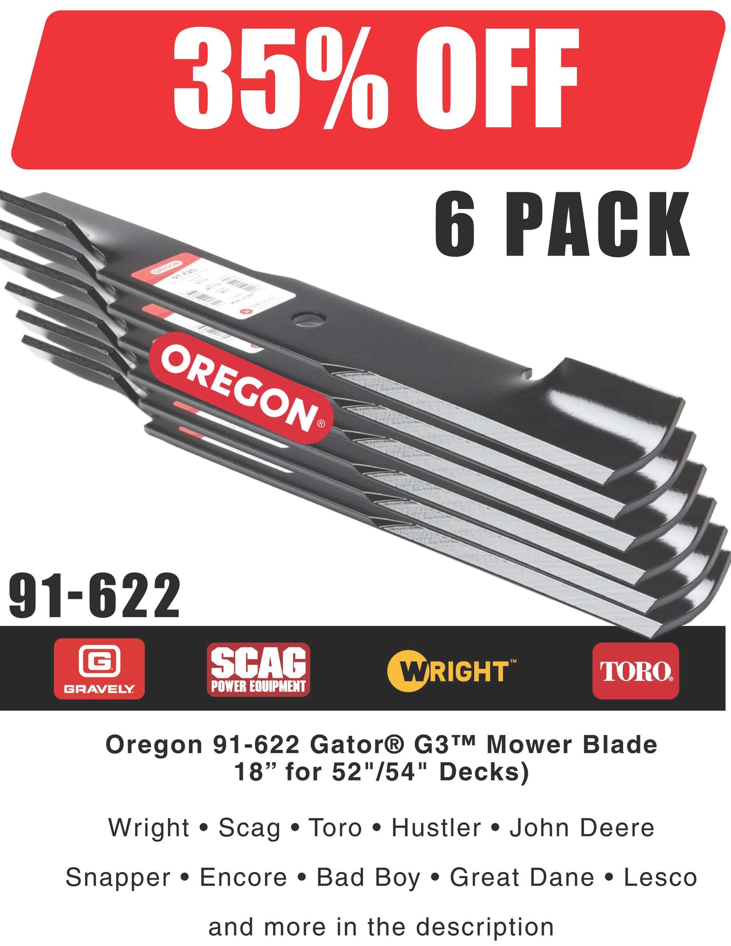 91-622 – Oregon High-Lift Mower Blade for 52"/54" Decks (18" Blade)