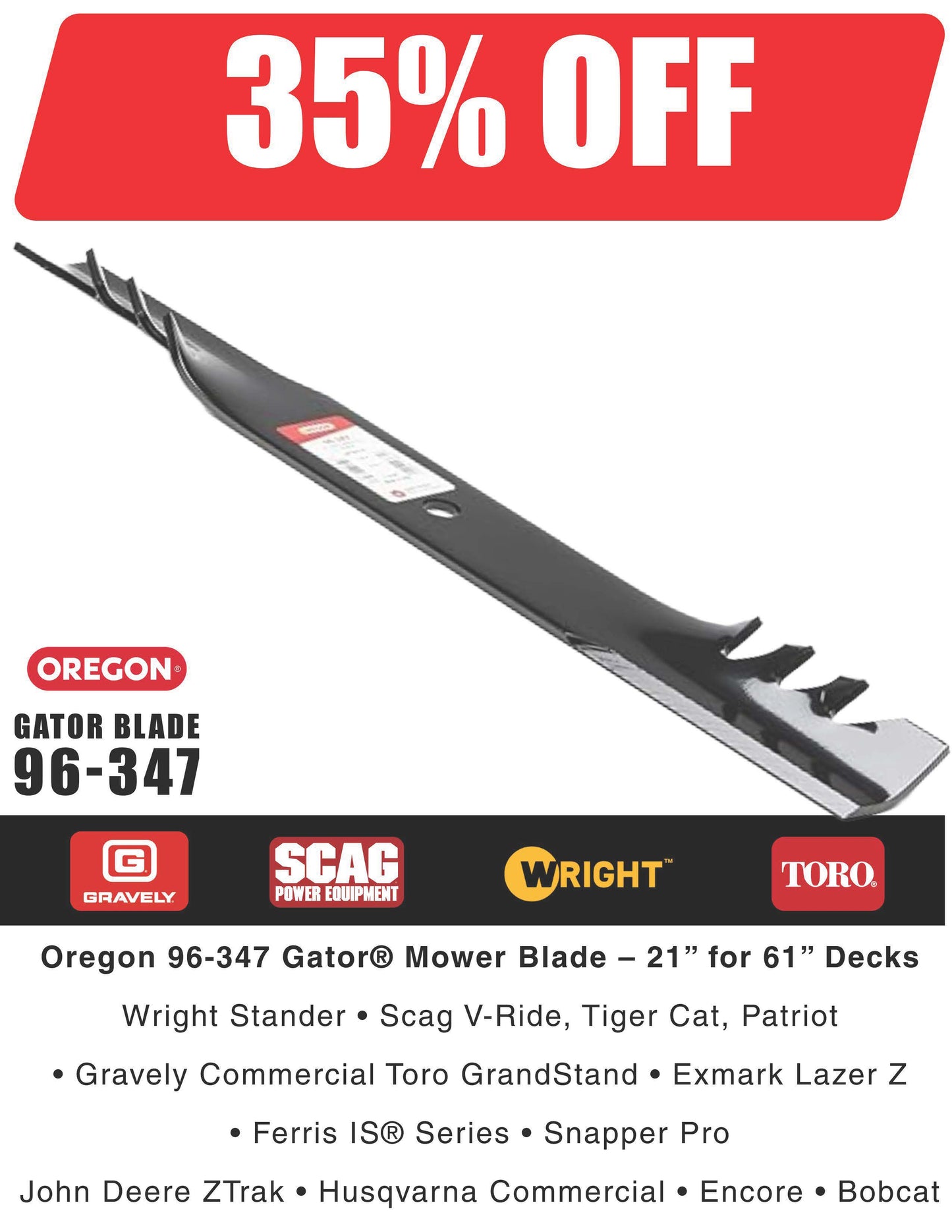 96-347 – Oregon Gator® G3™ 21” Mulching Blade for 61” Commercial Mower Decks