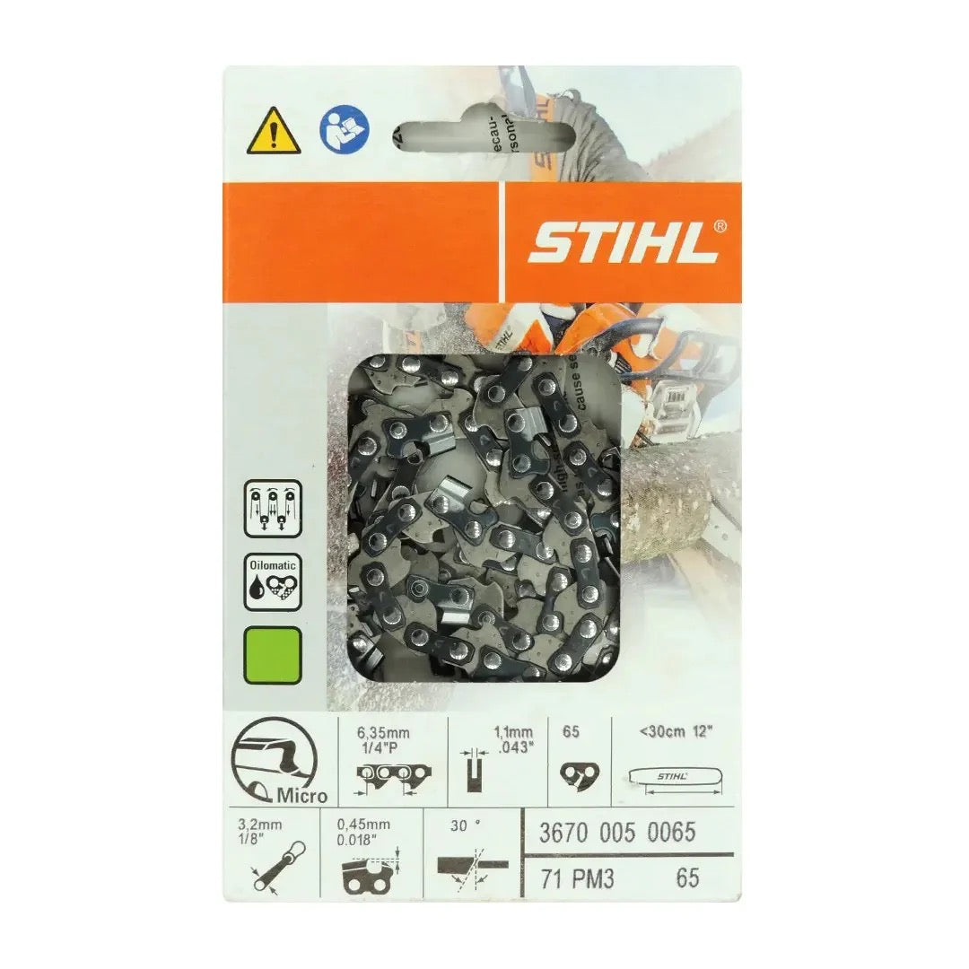 3670 005 0065 STIHL 71PM3 Saw Chain – 1/4” Pitch, .043” Gauge, 65 Drive Links (12”)
