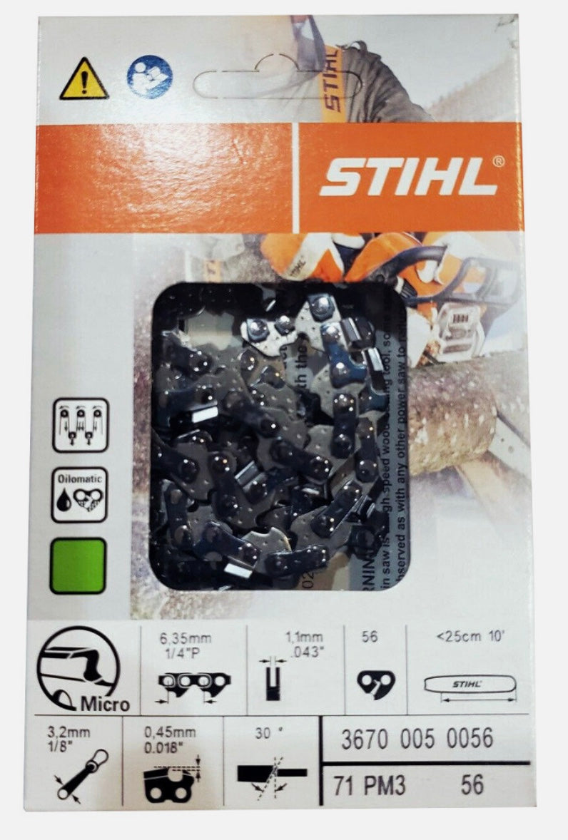 3670 005 0056 STIHL 71PM3-56 Chainsaw Chain – 10" Bar, 1/4" Pitch, .043" Gauge, 56 Drive Links