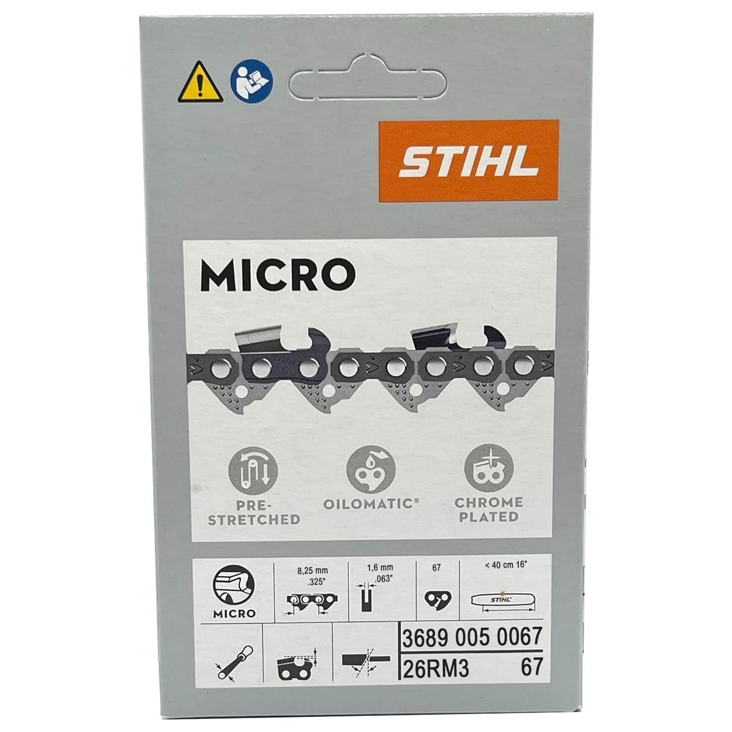 3689 005 0067 - STIHL 26RM3-67 Chainsaw Chain – 16″ Bar, .325″ Pitch, .063″ Gauge, 67 Drive Links