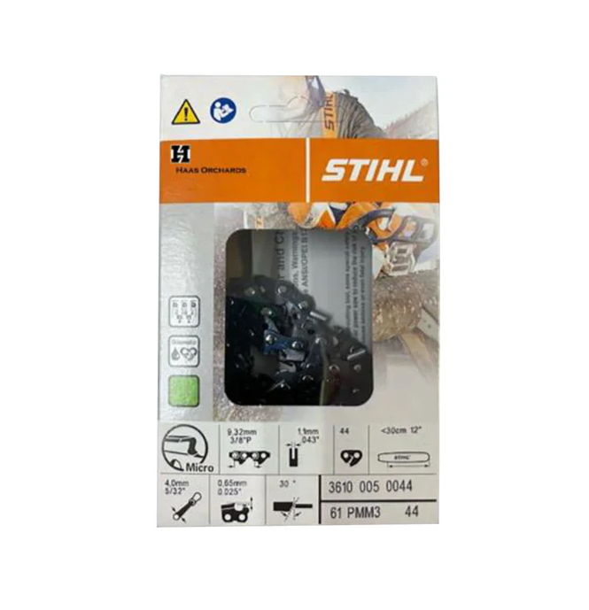 3610 005 0044 STIHL 61PMM3 Saw Chain – 12” Bar | 3/8” Picco Pitch | .043” Gauge | 44 Drive Links