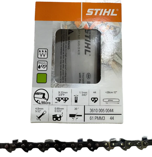 3610 005 0044 STIHL 61PMM3 Saw Chain – 12” Bar | 3/8” Picco Pitch | .043” Gauge | 44 Drive Links
