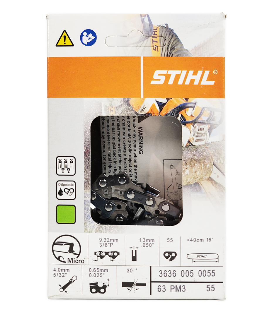 3636 005 0055 STIHL 63PM3 Saw Chain – 3/8” Picco Pitch, .050” Gauge, 55 Drive Links (16”)