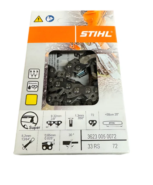 3623 005 0072 STIHL 33RS Chainsaw Chain – 3/8” Pitch, .050” Gauge, 72 Drive Links (20” Bar)