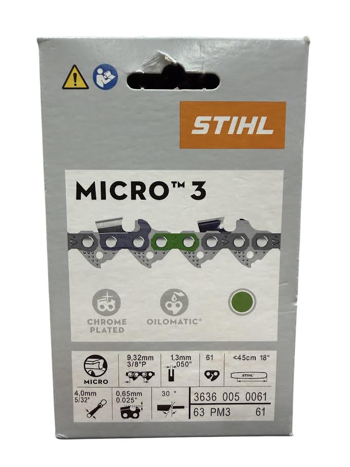 3636 005 0061 Stihl 63PM3 Picco Micro 18" Chainsaw Chain — 61 Drive Links Semi-Chisel Genuine OEM Part