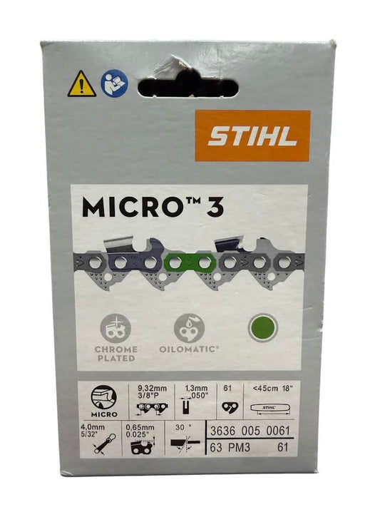 3636 005 0061 Stihl 63PM3 Picco Micro 18" Chainsaw Chain — 61 Drive Links Semi-Chisel Genuine OEM Part