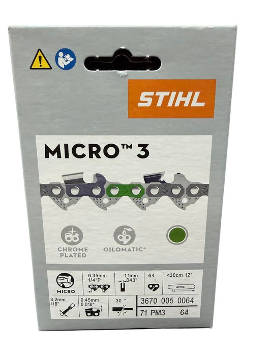 3670 005 0064 Stihl 71PM3 Picco Micro Chainsaw Chain — 64 Drive Links Genuine OEM Part