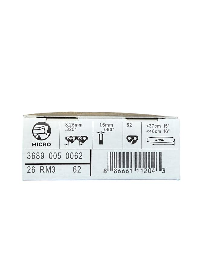 3689 005 0062 Stihl 26RM3 Rapid Micro .325" Chainsaw Chain — 62 Drive Links Semi-Chisel Genuine OEM Part
