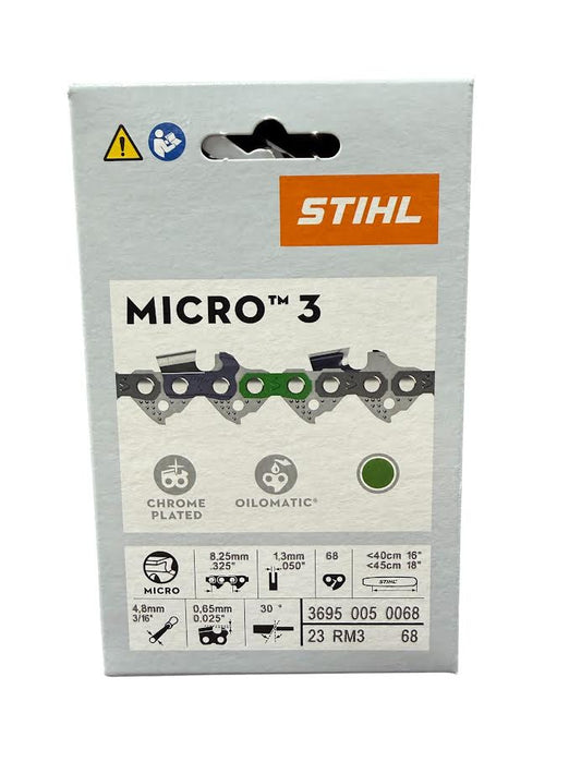 3695 005 0068 Stihl 23RM3 Rapid Micro .325" Chainsaw Chain — 68 Drive Links Semi-Chisel Genuine OEM Part