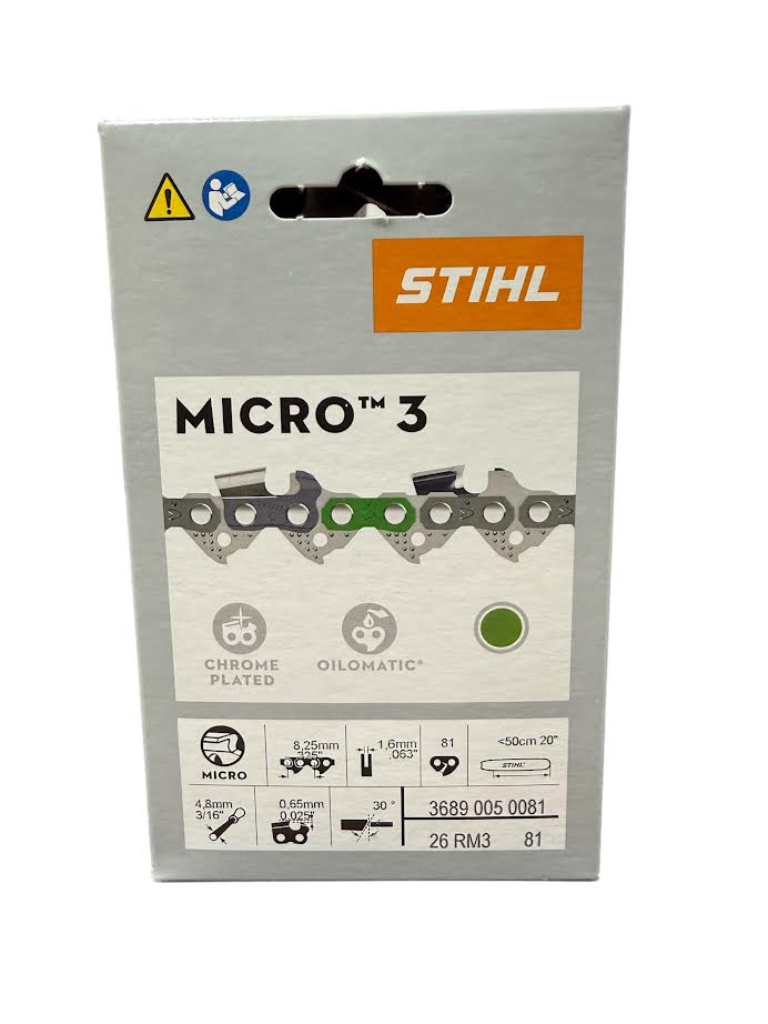 3689 005 0081 Stihl 26RM3 Rapid Micro .325" Chainsaw Chain — 81 Drive Links Semi-Chisel Low Kickback Genuine OEM Part