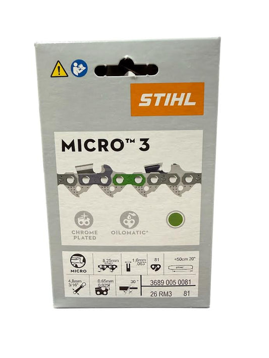 3689 005 0081 Stihl 26RM3 Rapid Micro .325" Chainsaw Chain — 81 Drive Links Semi-Chisel Low Kickback Genuine OEM Part