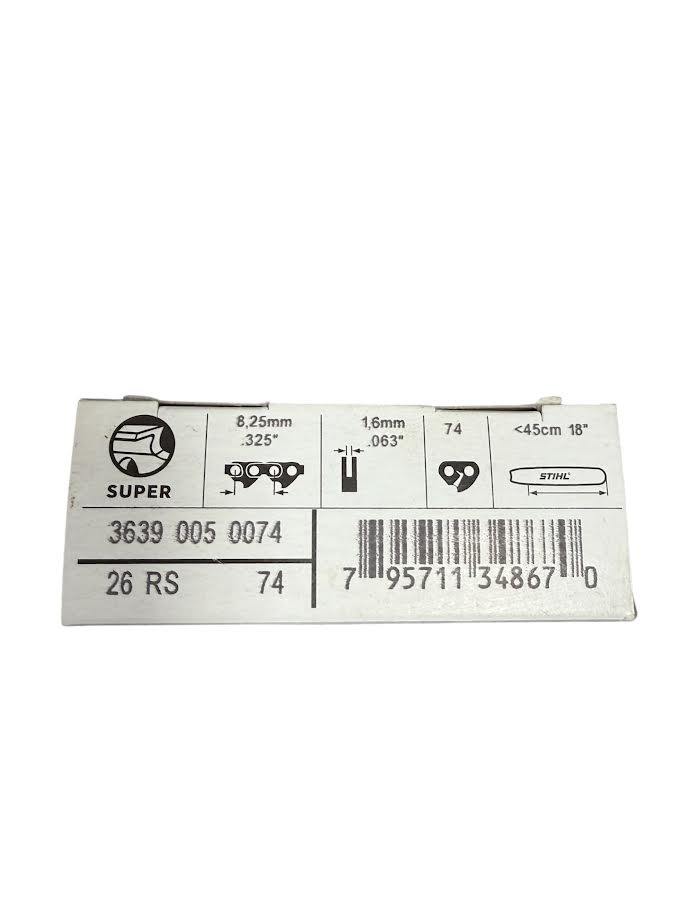 3639 005 0074 Stihl 26RS Super .325" Chainsaw Chain — 74 Drive Links Full Chisel Genuine OEM Part