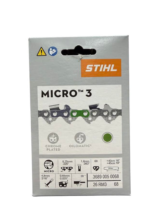 3689 005 0068 Stihl 26RM3 Rapid Micro .325" Chainsaw Chain — 68 Drive Links Semi-Chisel Genuine OEM Part