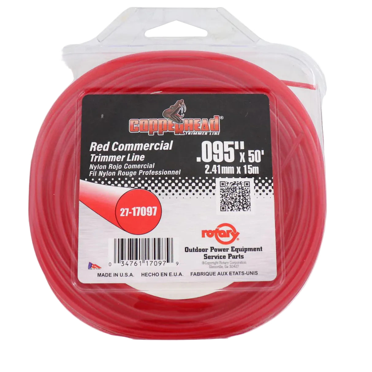 17097 – Commercial Grade Trimmer Line, .095″ Diameter x 50′ Length, Red Round (OEM Rotary Part)