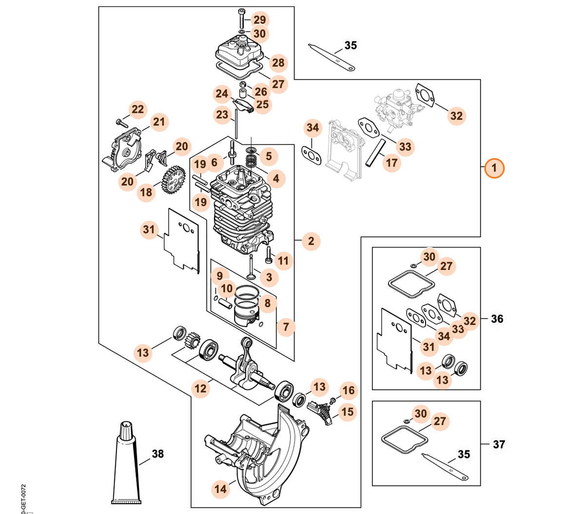 4180 020 0203 – STIHL Engine Ø 40 mm for HT 102, HT 103, HT 105, FS 111, FC 111 &amp; KM 111 R (Genuine OEM Engine)