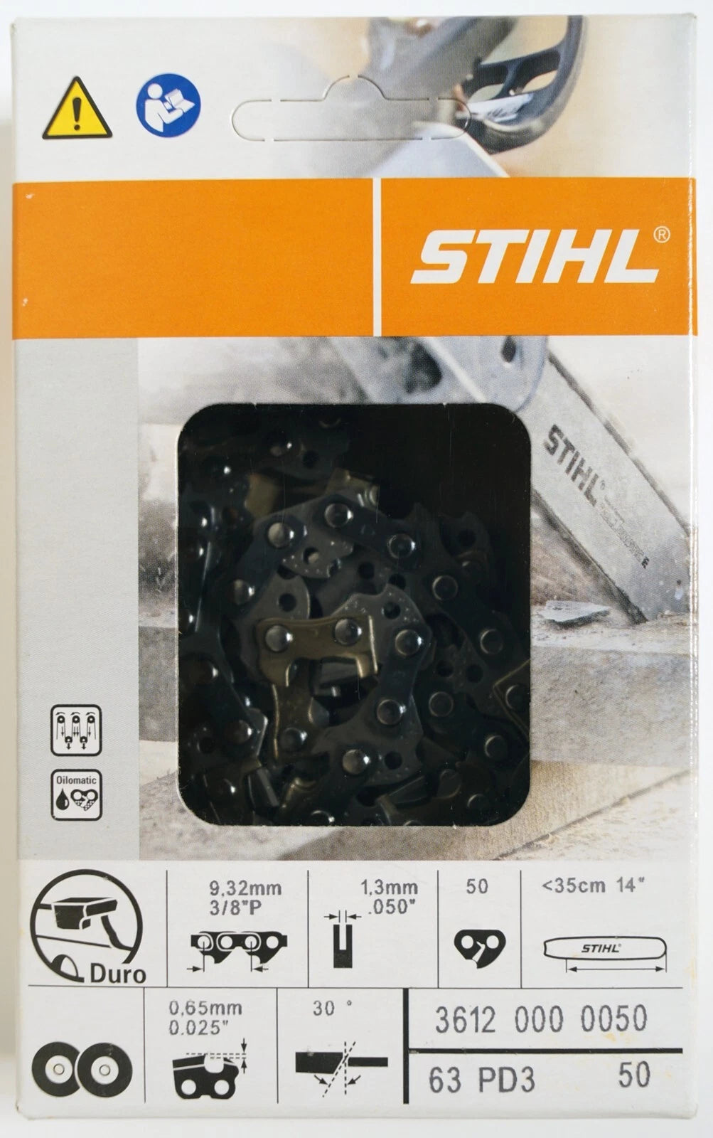 3612-005-0050 STIHL Duro Carbide Chain - 3/8"P 1.3mm .050" 14" 63PD3 50E
