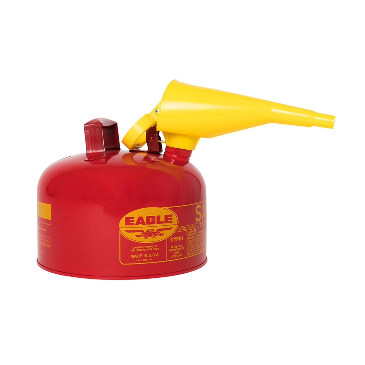 Justrite UI-25-FS 2.5 Gallon Type I Safety Fuel Can | Metal Gasoline Safety Can with Flame Arrester